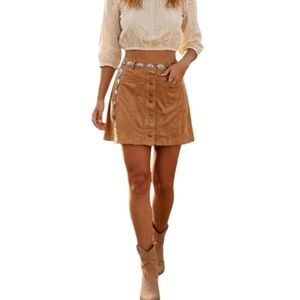 SUPER Soft Y2K buttery Faux Suede Camel Skater Skirt- XS